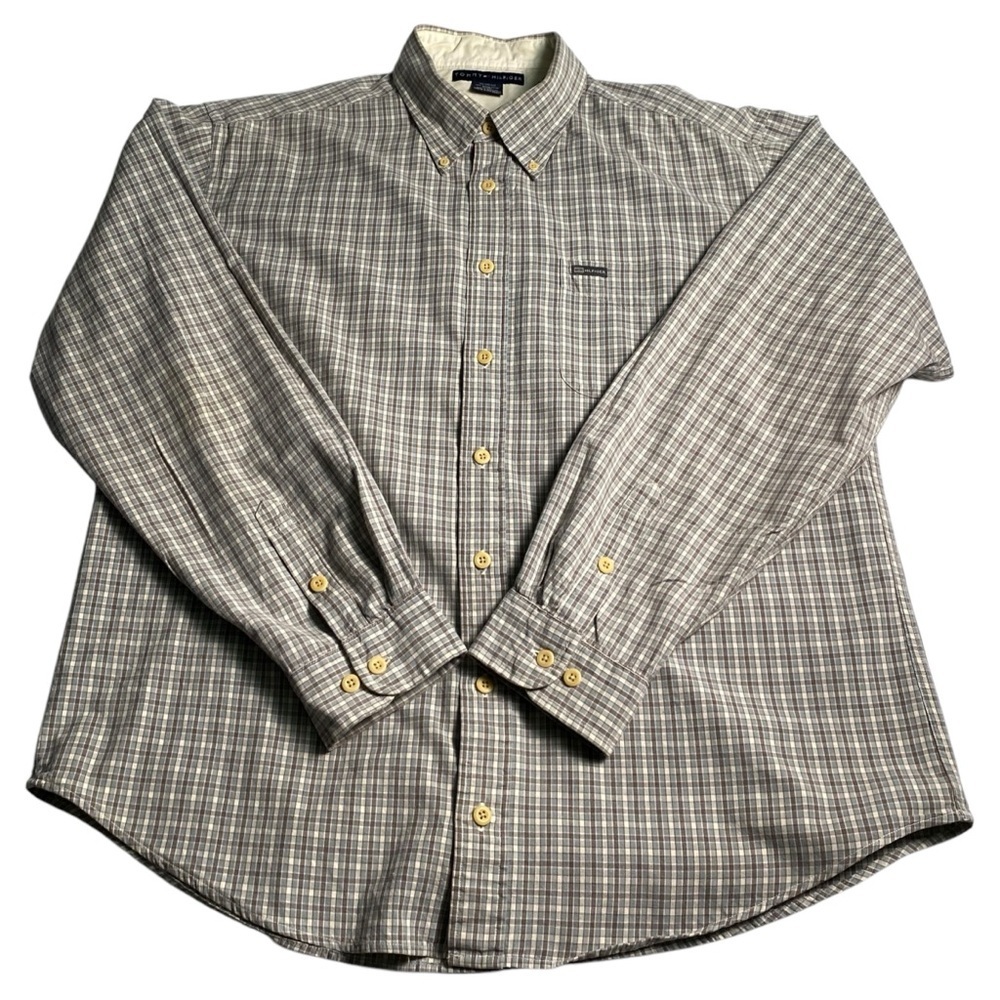 Tommy Hilfiger Blue White and Grey Plaid Button Down, XXL - Picture 3 of 8